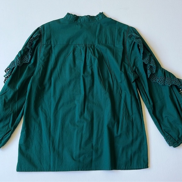 J. Crew Dark Spruce Ruffle Sleeve Embroidered Eyelet Blouse AR971 - Picture 5 of 14